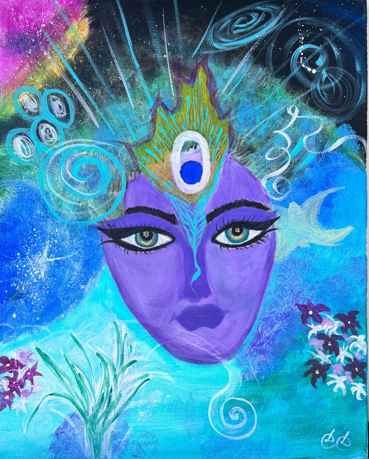 Silhouette in meditation surrounded by aura