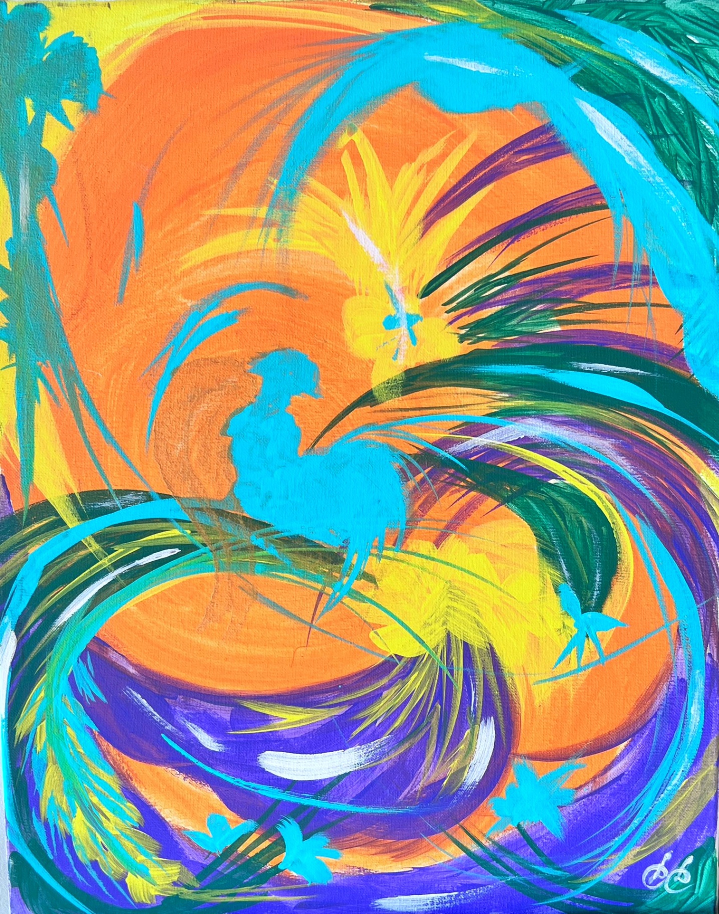 Turquoise frequency wave with golden light codes